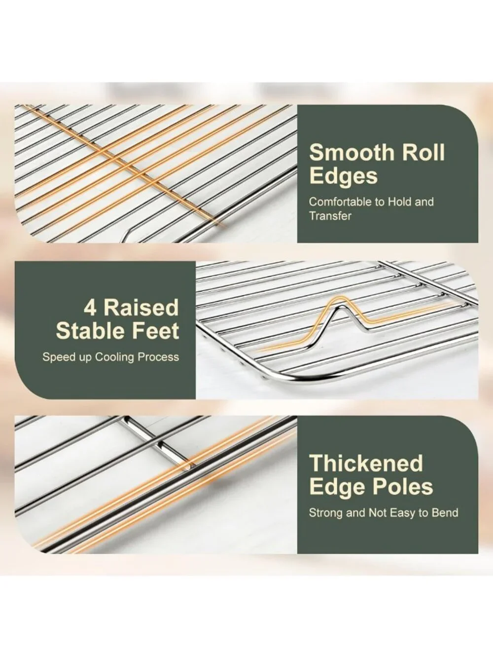 Stainless Steel Baking Sheet Set with Racks - Heavy Duty, Warp Resistant, 16x12